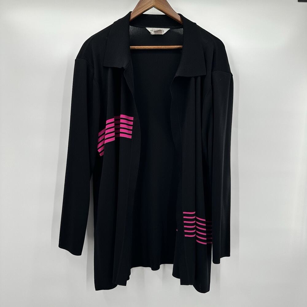 Misook Cardigan Sweater Womens‎ 2X Black Pink Career Office Jacket Slinky Open